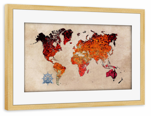 Poster mit Rahmen kiefer "World map red cartoon" artboxONE - Reise,Kartografie