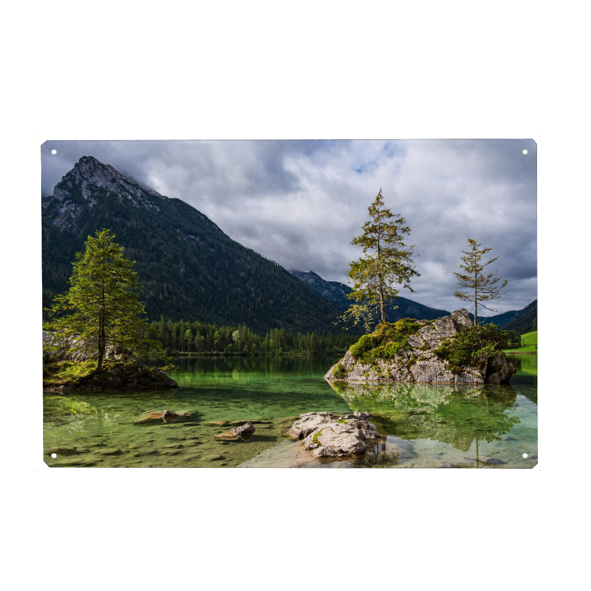 Metall Poster "Bäume und Felsen im See" artboxONE - Natur,Reise