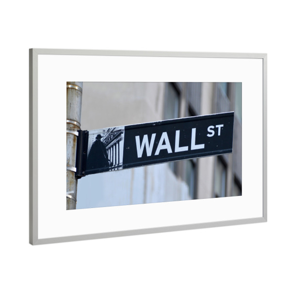 Poster mit Rahmen Silber "Wall Street Sign, New York" artboxONE - Städte / New York,Reise,Reise / Länder