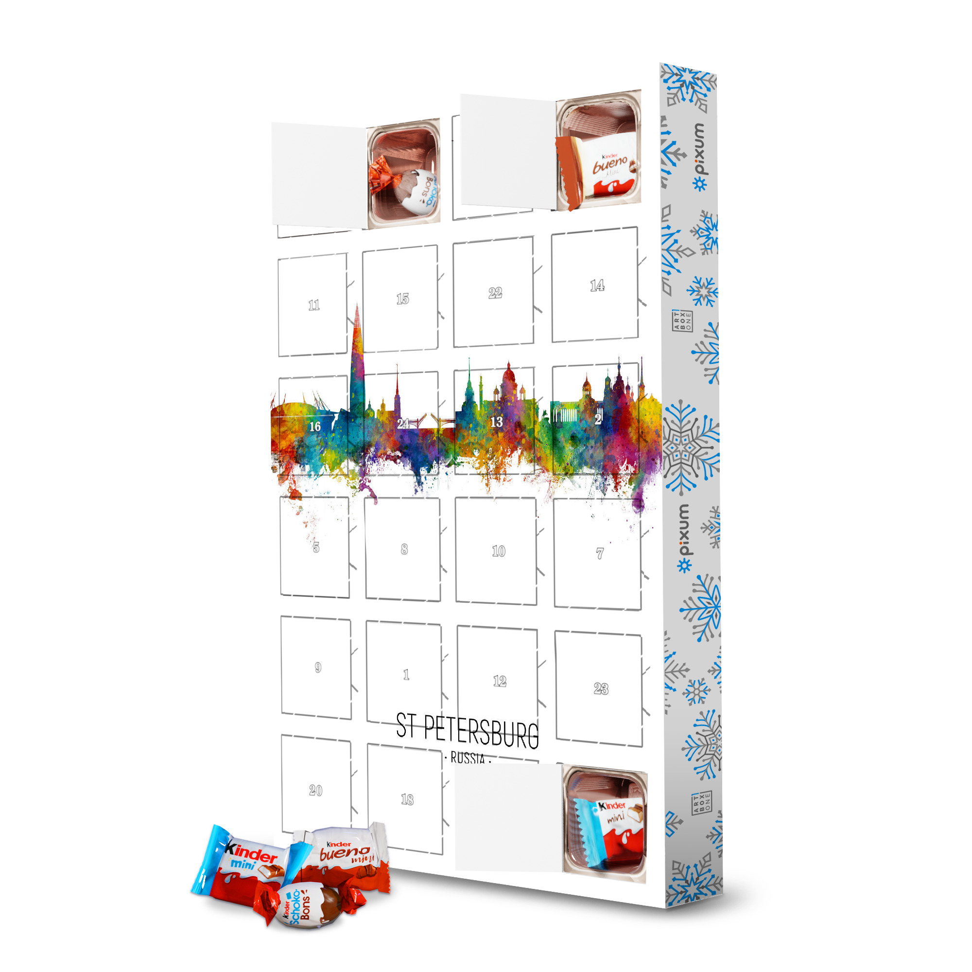 Adventskalender mit Produkten von Kinder St Petersburg Skyline Portrait artboxONE Adventskalender Städte