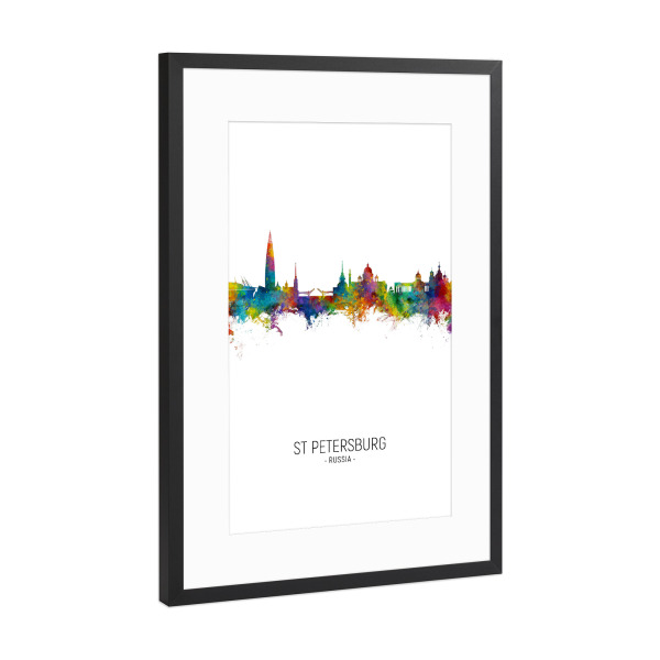 Poster mit Rahmen Schwarz (Metallic) "St Petersburg Skyline Portrait" artboxONE - Städte