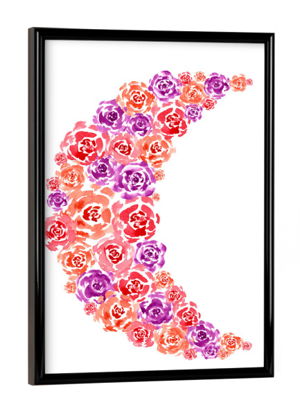 Poster mit schwarzem Rahmen "Rosen Mond" artboxONE - Floral