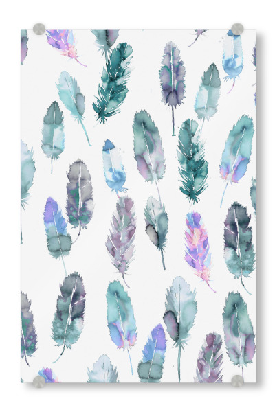 Acrylglasbild "Watercolor Boho Feathers Blue" artboxONE - Natur,Abstrakt,Festivals