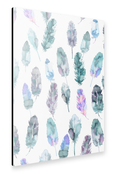 Alu-Dibond "Watercolor Boho Feathers Blue" 30x20 cm artboxONE