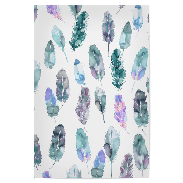 Poster 30x20 cm "Watercolor Boho Feathers Blue" artboxONE - Natur,Abstrakt,Festivals