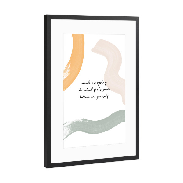 Poster mit Rahmen Schwarz (Metallic) "Create Everyday" artboxONE - Typografie,Abstrakt