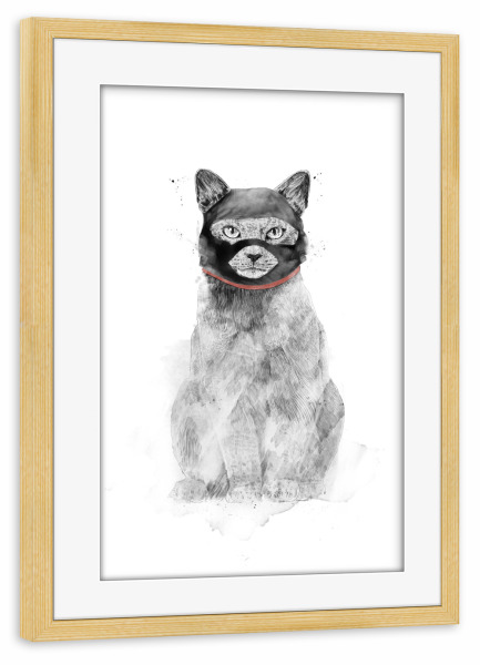 Poster mit Rahmen kiefer "Masked cat" artboxONE - Für Kinder,Tiere,Lustig