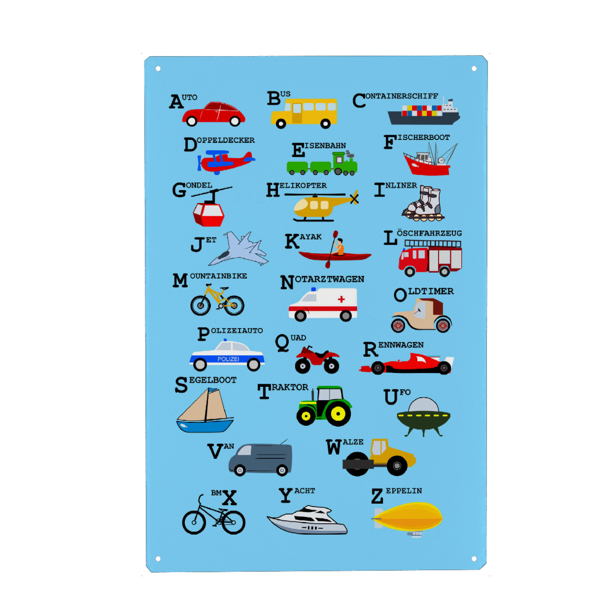 Metall Poster "ABC Alphabet - Verkehrsmittel" artboxONE - Typografie,Für Kinder,Automobile,Buchstaben