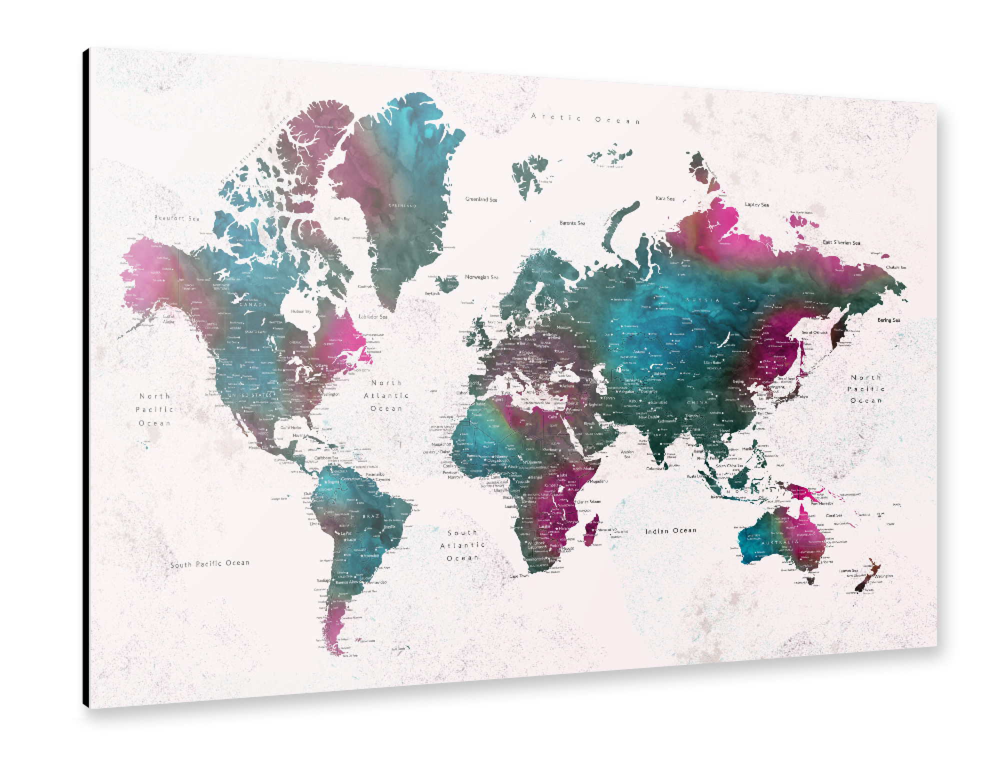 Alu-Dibond "Iska colorful watercolor world map" 75x50 cm artboxONE