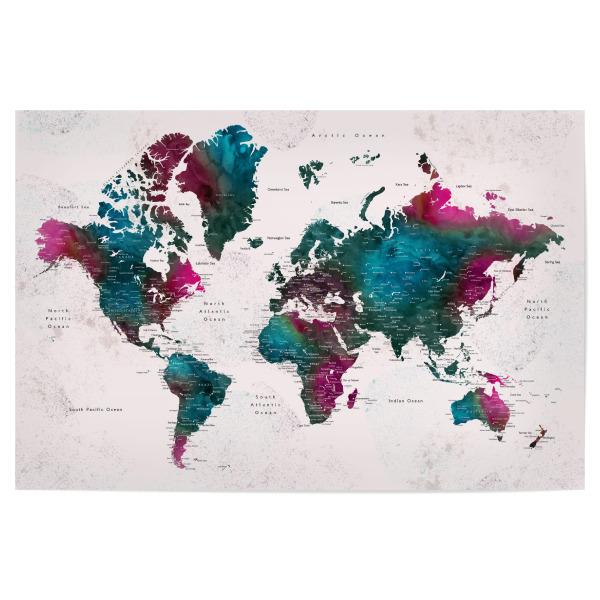 Poster 30x20 cm "Iska colorful watercolor world map" artboxONE - Reise,Kartografie