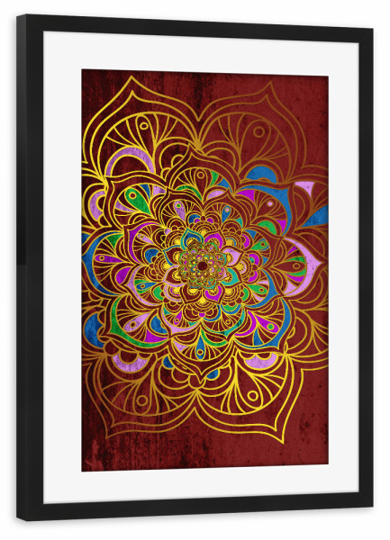 Poster mit Rahmen schwarz "Mandala Colorfull Red" artboxONE - Abstrakt - Mandala,Arabic,Ethnic,Indian,Vector,Boho,Yoga,Red,Color