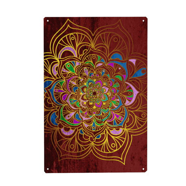 Metall Poster "Mandala Colorfull Red" artboxONE - Abstrakt - Mandala,Arabic,Ethnic,Indian,Vector,Boho,Yoga,Red,Color - Blechschild
