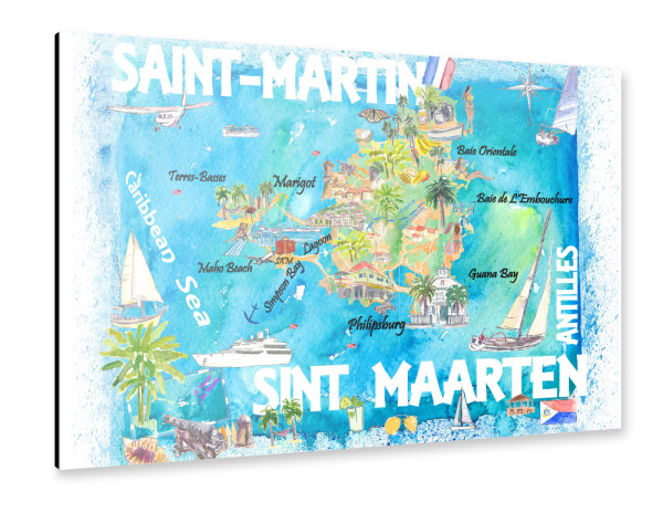 Alu-Dibond "Saint-Martin Sint Maarten Karte" 30x20 cm artboxONE