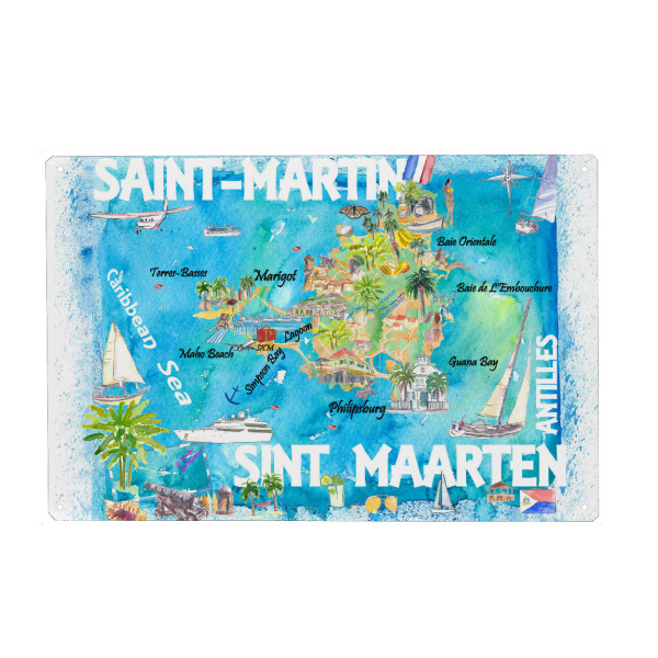 Holzbild "Saint-Martin Sint Maarten Karte" artboxONE - Reise,Reise / Strand und Meer,Kartografie