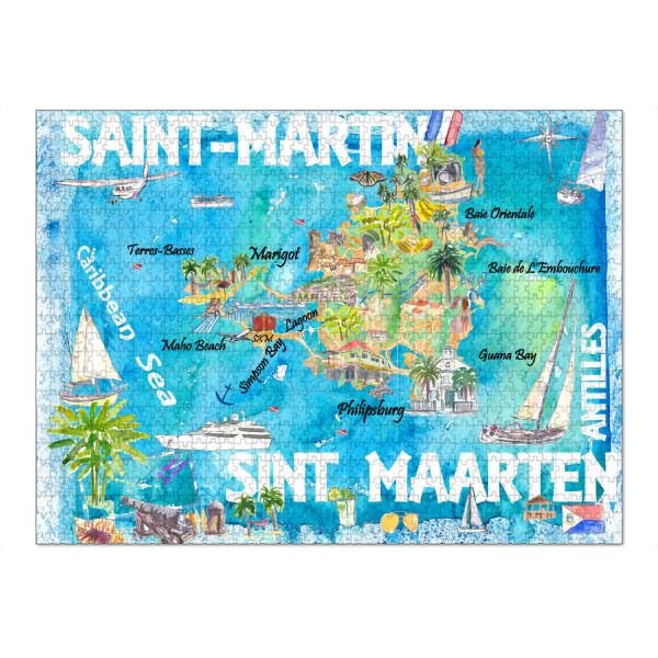 Puzzle Ravensburger "Saint-Martin Sint Maarten Karte" artboxONE - Reise,Reise / Strand und Meer,Kartografie