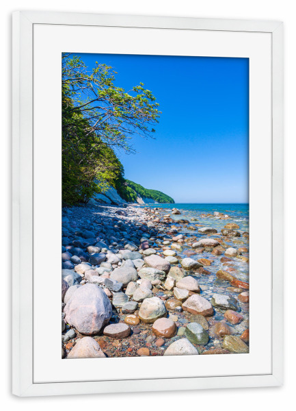 Poster mit Rahmen weiß "Steine, Bäume und Wasser" artboxONE - Natur,Reise,Reise / Strand und Meer