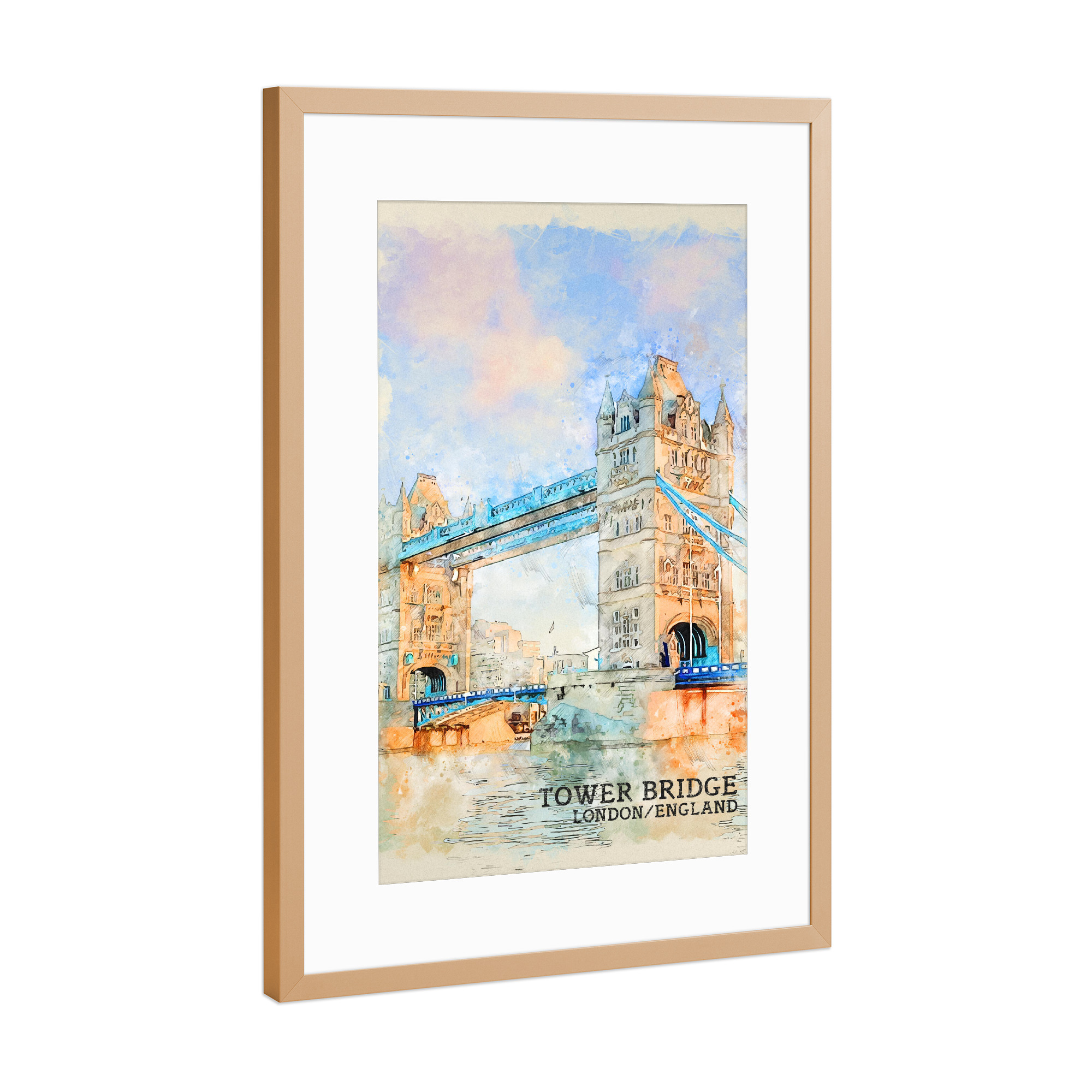 Poster mit Rahmen Kupfer "Tower Bridge Sketch" artboxONE - Architektur