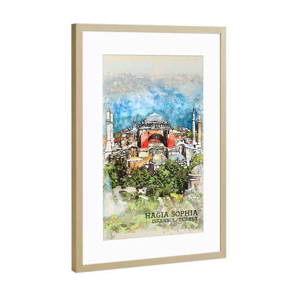 Poster mit Rahmen Gold "Hagia Sophia Sketch" artboxONE - Architektur