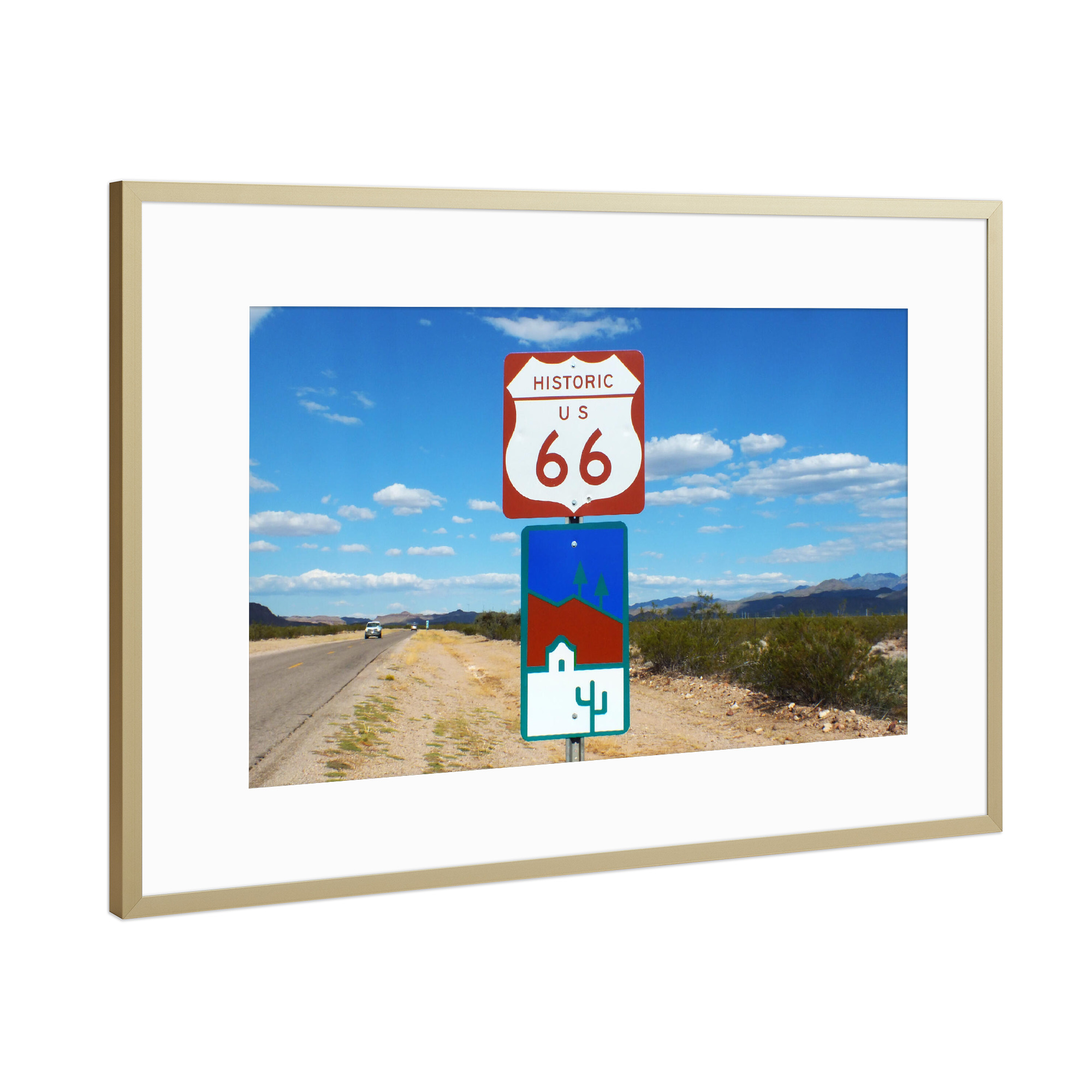 Poster mit Rahmen Gold "Route 66, Arizona" artboxONE - Natur,Reise,Reise / Länder - Route 66,Arizona,Historic,Highway,Usa,Roadtrip,Amerika
