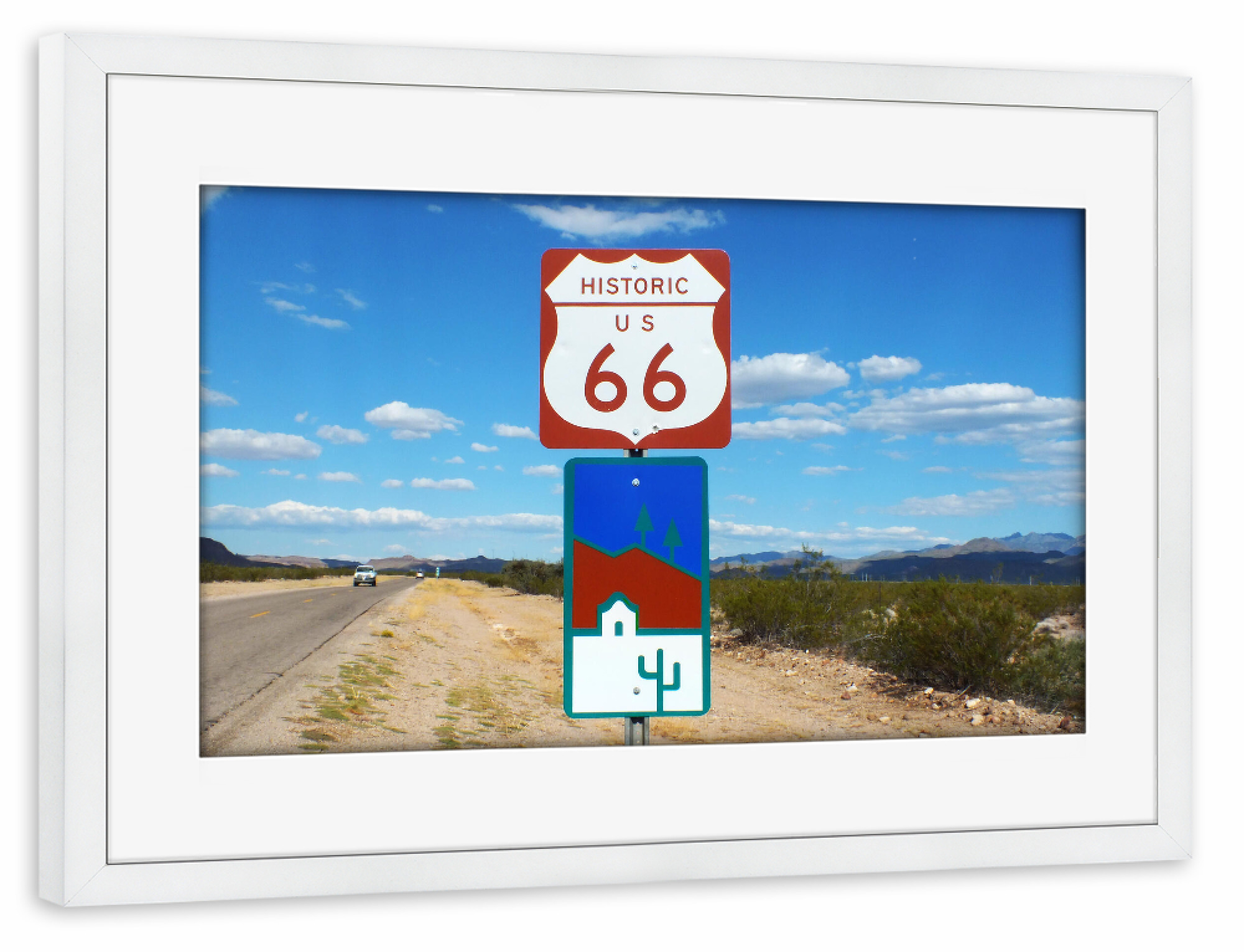 Poster mit Rahmen weiß "Route 66, Arizona" artboxONE - Natur,Reise,Reise / Länder - Route 66,Arizona,Historic,Highway,Usa,Roadtrip,Amerika