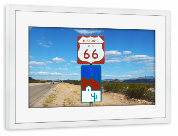 Poster mit Rahmen weiß "Route 66, Arizona" artboxONE - Natur,Reise,Reise / Länder - Route 66,Arizona,Historic,Highway,Usa,Roadtrip,Amerika