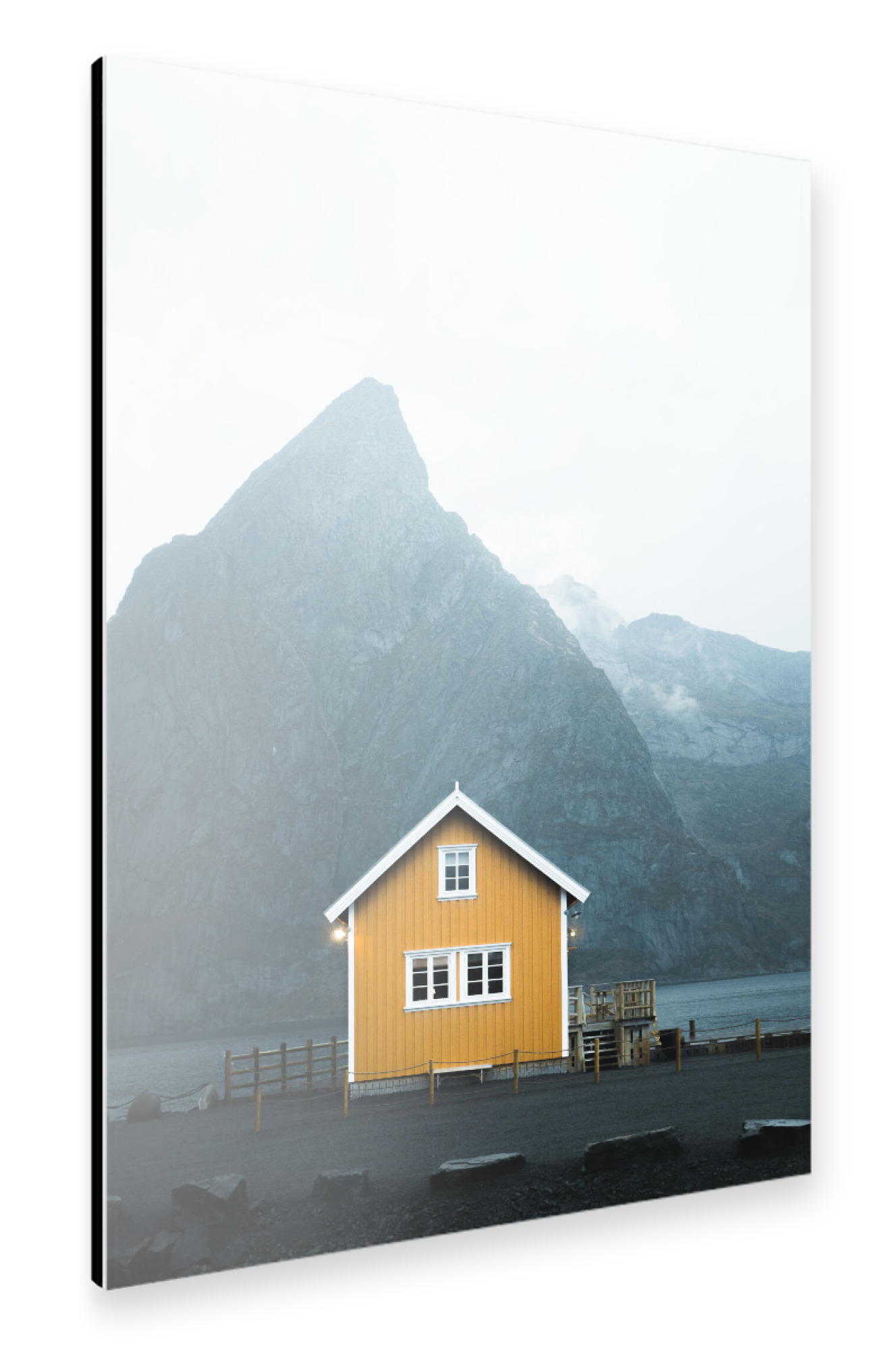 Alu-Dibond "Yellow Hut Lofoten Islands Norway" 30x20 cm artboxONE