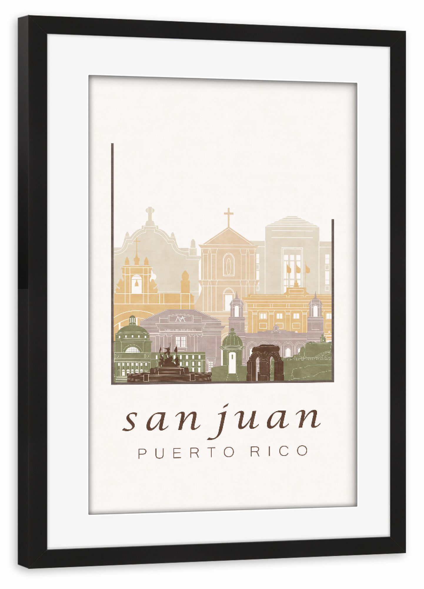 Poster mit Rahmen schwarz "San Juan skyline rustic" artboxONE - Städte,Reise,Architektur,Kartografie
