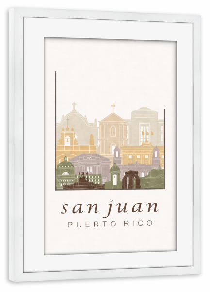 Poster mit Rahmen weiß "San Juan skyline rustic" artboxONE - Städte,Reise,Architektur,Kartografie
