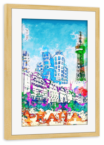 Poster mit Rahmen kiefer "Prag Collage in bunt" artboxONE - Abstrakt,Architektur,Städte / Prag