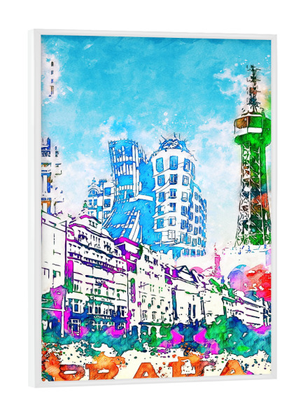 Poster mit weißem Rahmen "Prag Collage in bunt" artboxONE - Abstrakt,Architektur,Städte / Prag