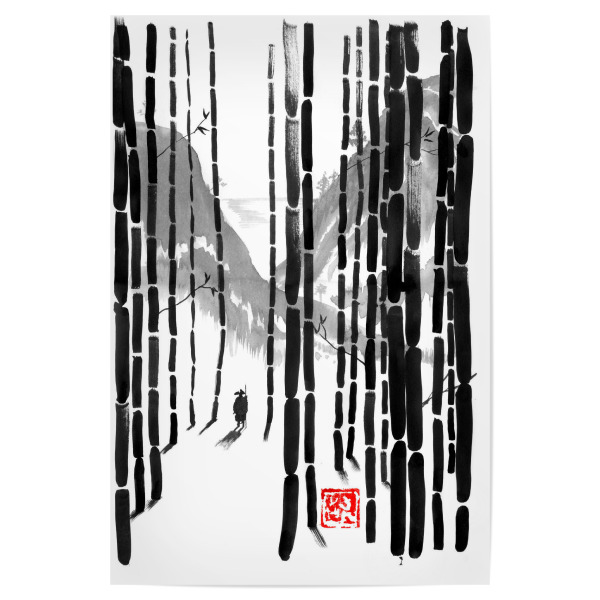 Poster 30x20 cm "Journey to the sea" artboxONE - Natur,Schwarzweiß - Bamboo,Sumie,Japan,Bäume,Trees,Natur,Nature,Schwarzweiß,Blackandwhite