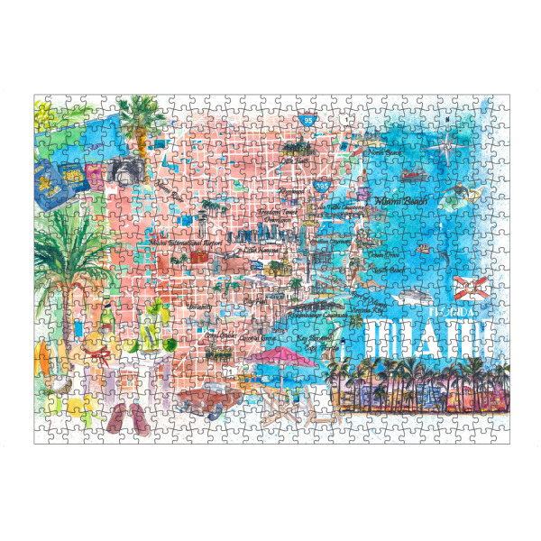 Puzzle Ravensburger "Miami Florida Travel Map" artboxONE - Städte,Reise / Strand und Meer,Kartografie
