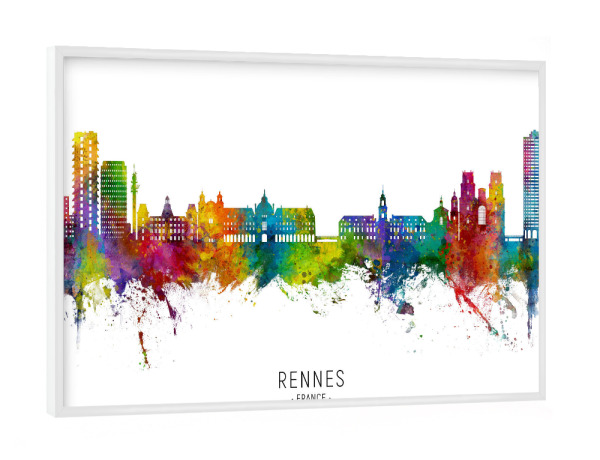 Poster mit weißem Rahmen "Rennes France Skyline txt" artboxONE - Städte