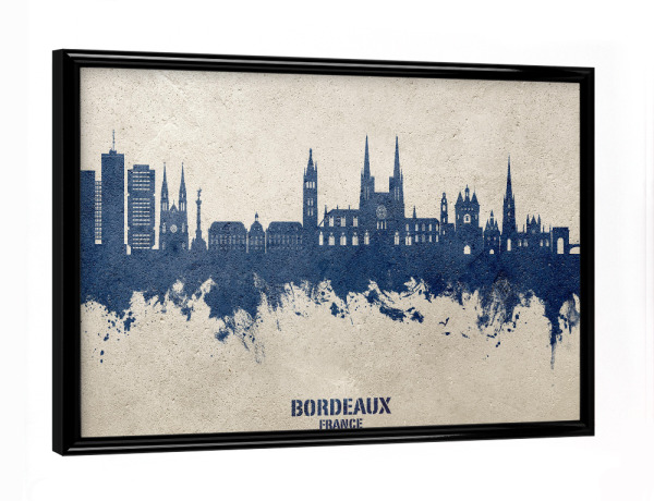 Poster mit schwarzem Rahmen "Bordeaux France Skyline PaintBlue" artboxONE - Städte