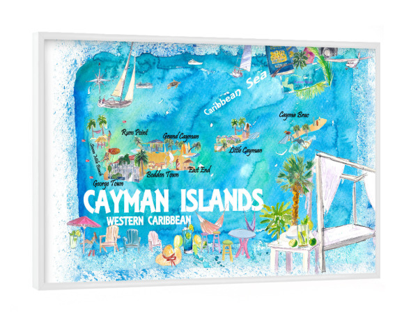 Poster mit weißem Rahmen "Cayman Islands Travel Map" artboxONE - Reise,Reise / Strand und Meer,Kartografie