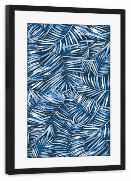 Poster mit Rahmen schwarz "Tropical Relaxing Palms Yoga Navy" artboxONE - Natur,Festivals