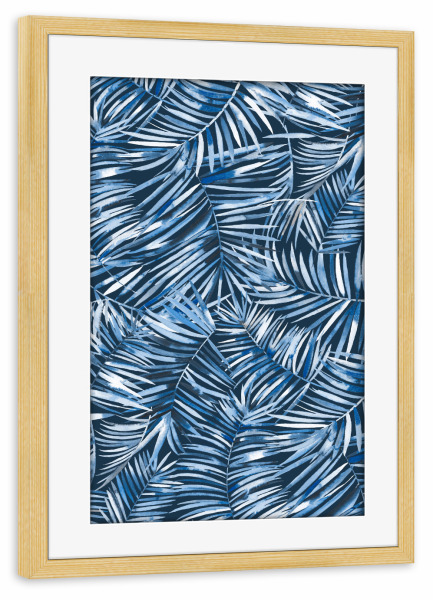 Poster mit Rahmen kiefer "Tropical Relaxing Palms Yoga Navy" artboxONE - Natur,Festivals