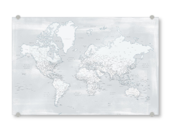 Acrylglasbild "Distressed world map in cold grey" artboxONE - Reise,Kartografie