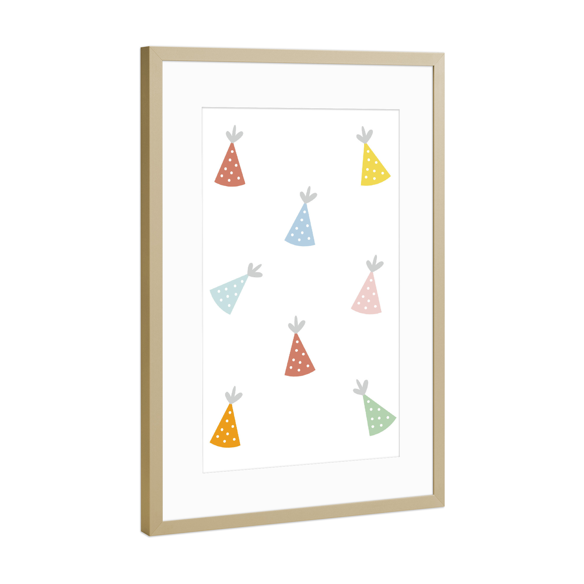 Poster mit Rahmen Gold "Partyhüte" artboxONE - Für Kinder,Lustig