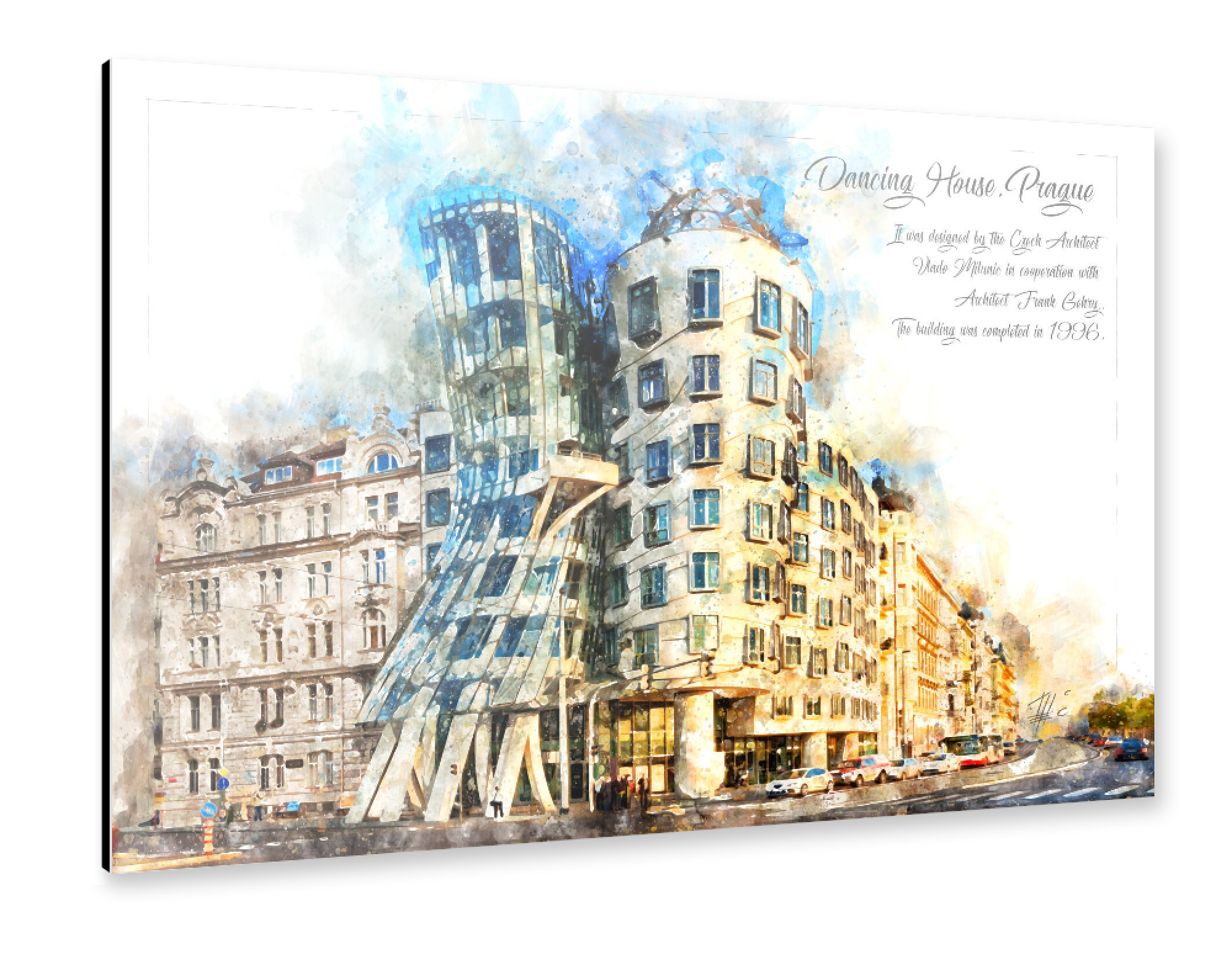 Alu-Dibond "Prag Dancing House Aquarell" 75x50 cm artboxONE