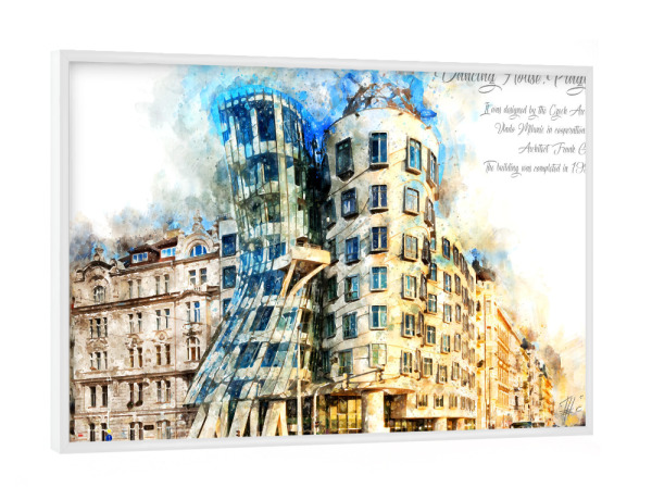 Poster mit weißem Rahmen "Prag Dancing House Aquarell" artboxONE - Reise,Architektur,Städte / Prag