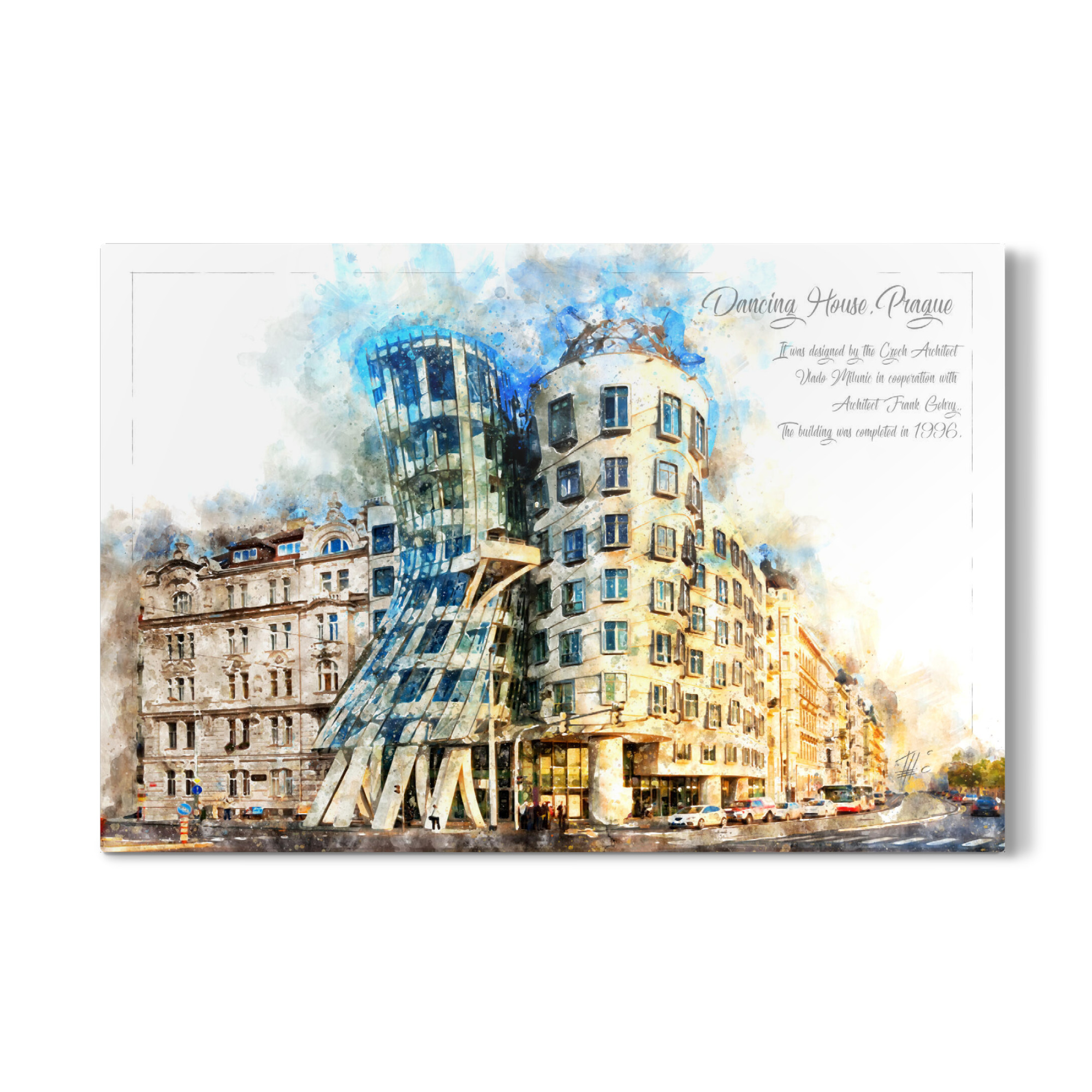 Galerie-Print "Prag Dancing House Aquarell" 30x20 cm artboxONE