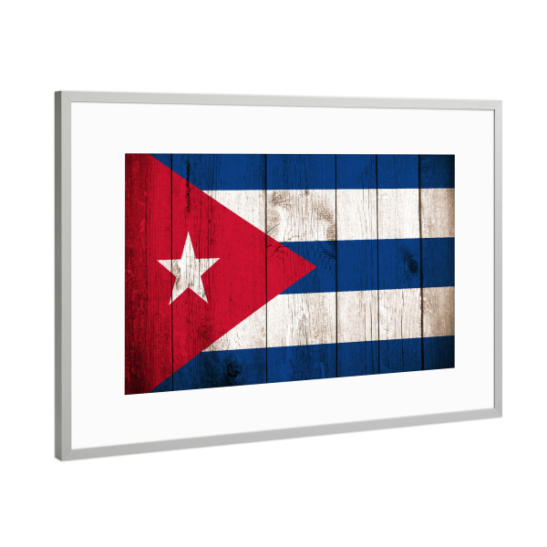 Poster mit Rahmen Silber "Cuba Vintage Flag" artboxONE - Reise,Reise / Strand und Meer,Reise / Länder