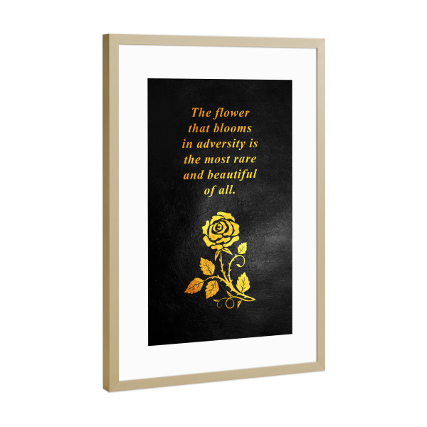 Poster mit Rahmen Gold "Bloom in Adversity" artboxONE - Typografie,Floral,Buchstaben