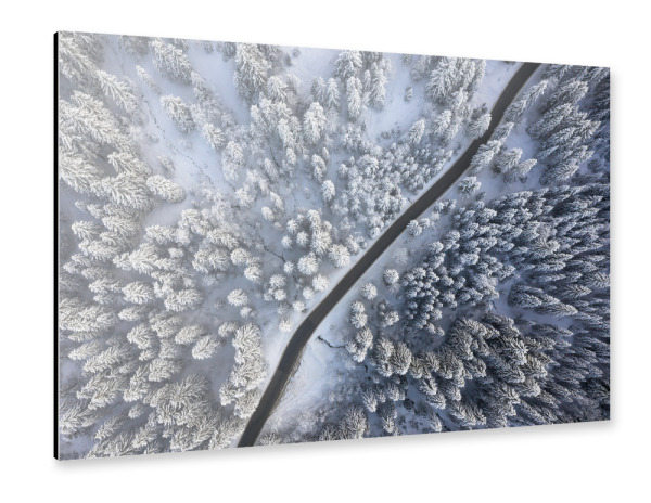 Alu-Dibond "Road through winter forest" 30x20 cm artboxONE