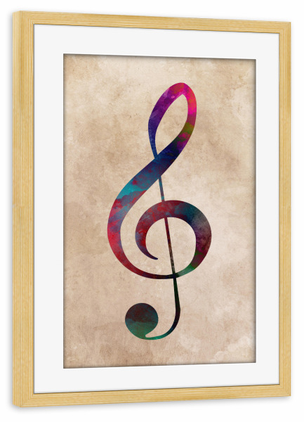 Poster mit Rahmen kiefer "Treble Clef music art" artboxONE - Musik - Treble,Clef,Treble clef,Music,Notation,Violinschlüssel,Key,Musik,Noten