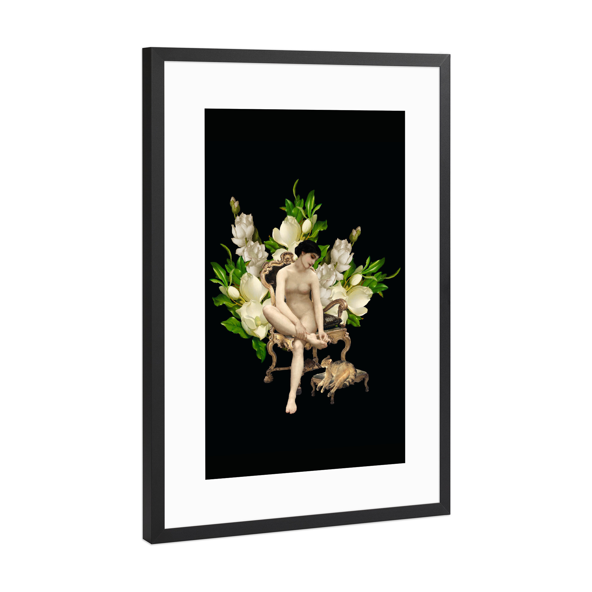 Poster mit Rahmen Schwarz (Metallic) "Venus in Chair with Flowers" artboxONE - Natur,Menschen