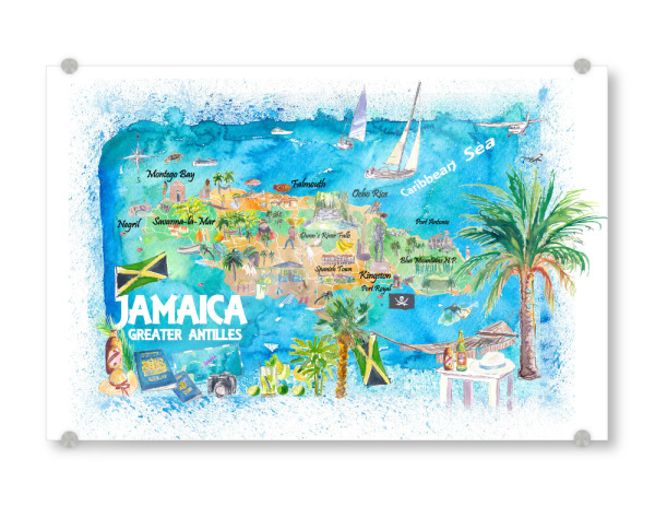 Acrylglasbild "Jamaica Illustrated Map" artboxONE - Reise,Reise / Strand und Meer,Kartografie