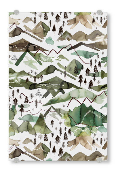 Acrylglasbild "Watercolor Mountains Gold Green" artboxONE - Natur,Abstrakt