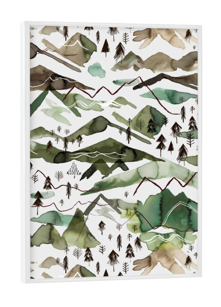 Poster mit weißem Rahmen "Watercolor Mountains Gold Green" artboxONE - Natur,Abstrakt